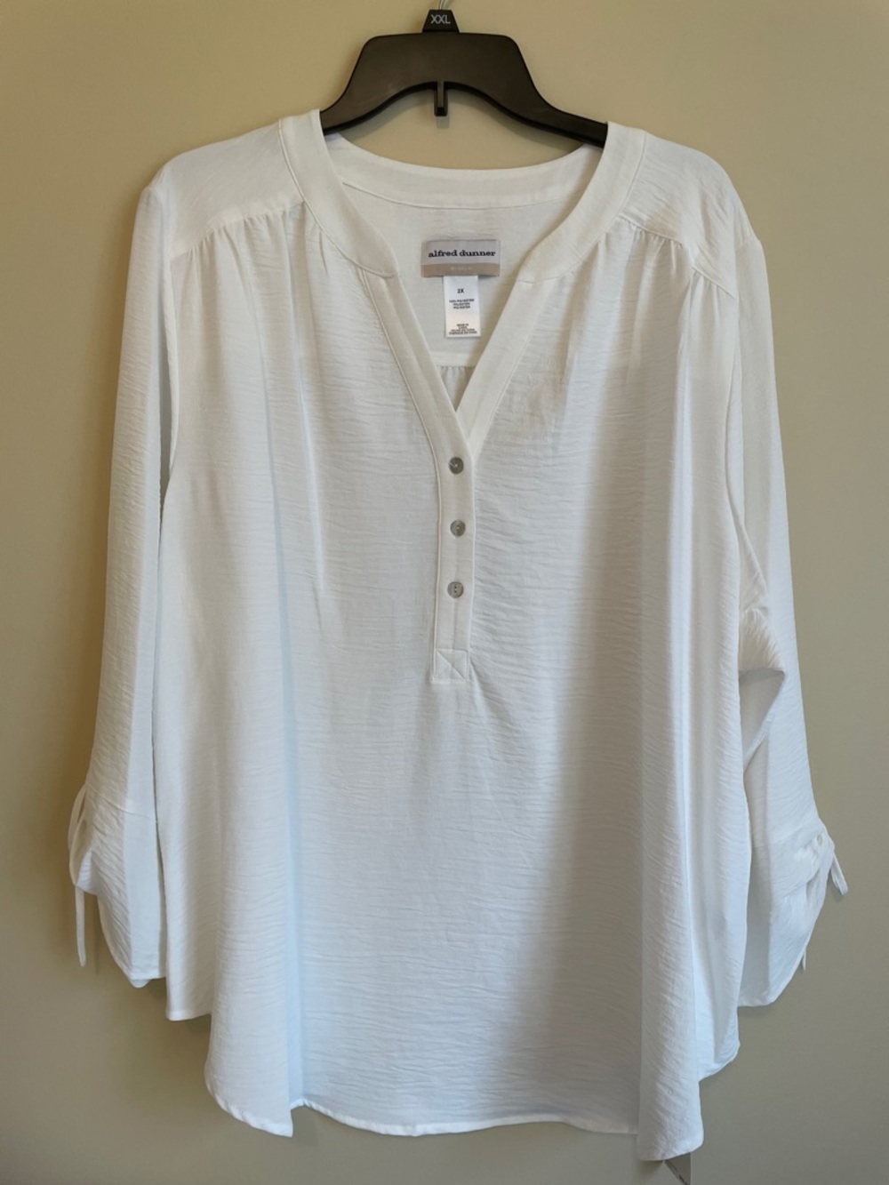 Alfred Dunner White Button Henley Blouse
